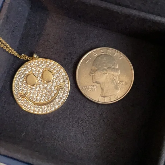14k Gold Plated Rhinestone Happy Face Necklace - Picture 3 of 5